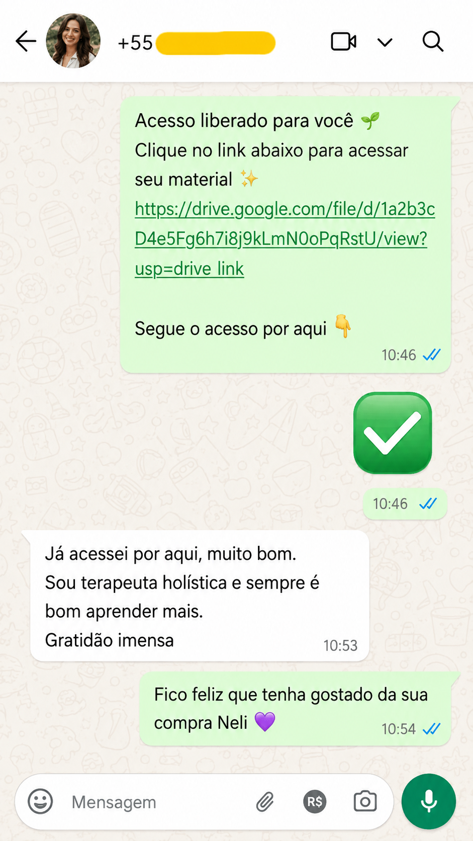 Depoimento de cliente 4 enviado por mensagem
